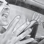 Illustration of an angry man yelling in his car