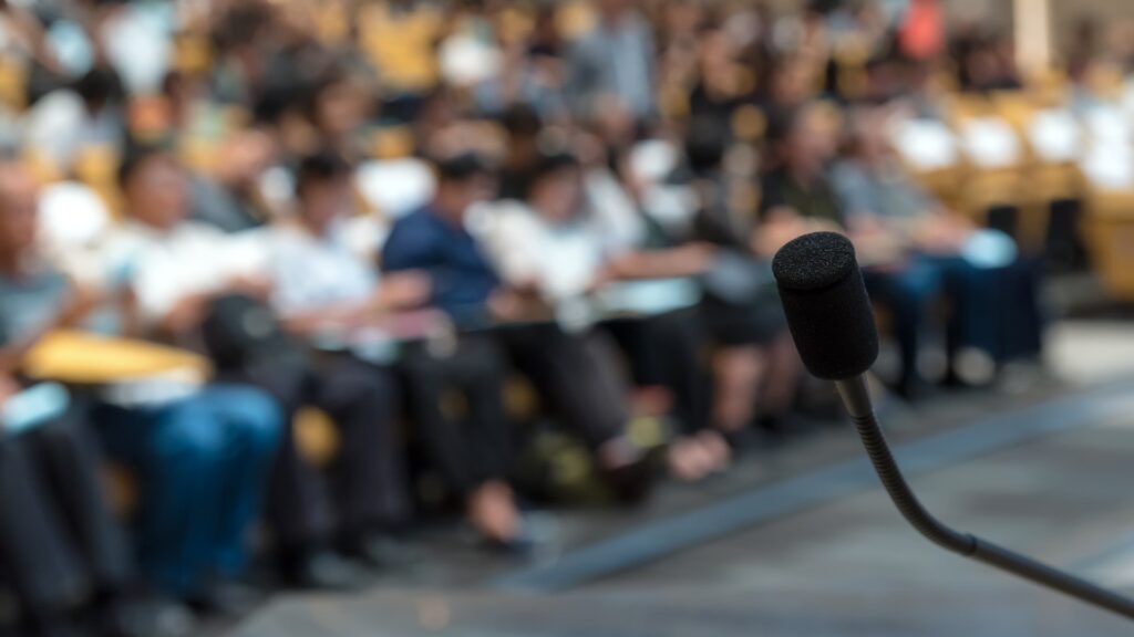 microphone in front of crowd