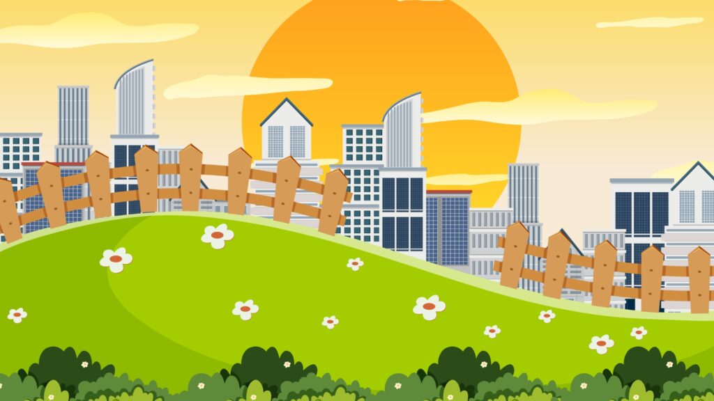 outdoor scene with skyscraper