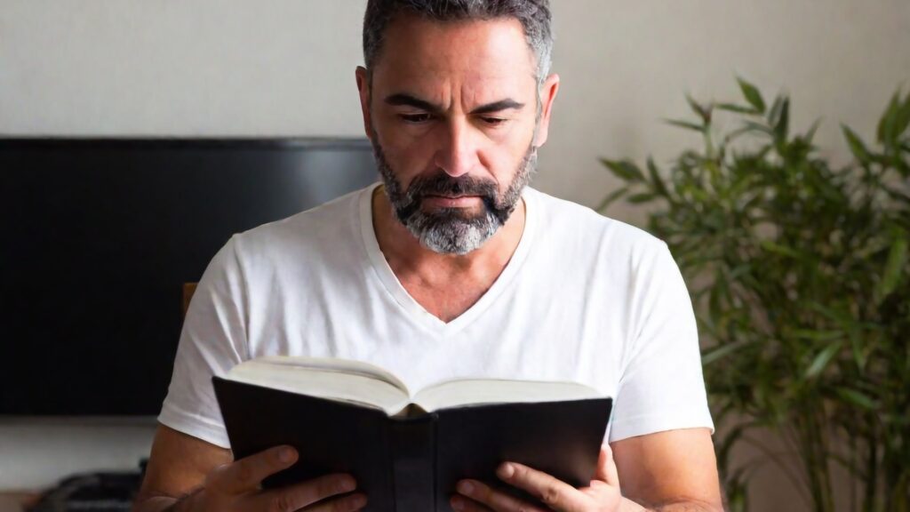 confused man reading