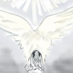 Weakness hand drawn image - women with wings and light