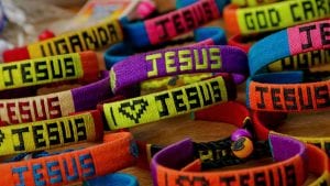 Display of Bracelets with I Love Jesus on them for superstitious christians in Uganda