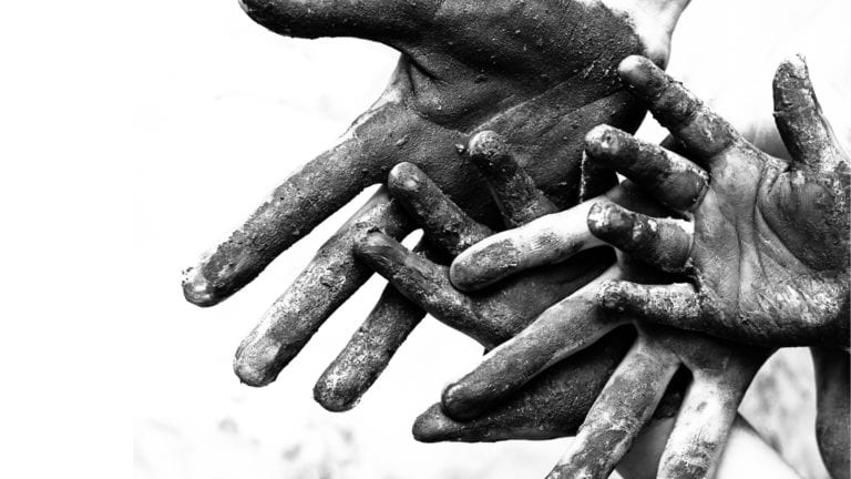 Open hands in black and white, from bigger to 'least of these'