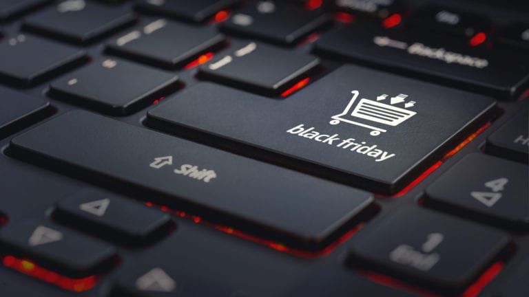 Black Friday as the enter key on a black computer keyboard