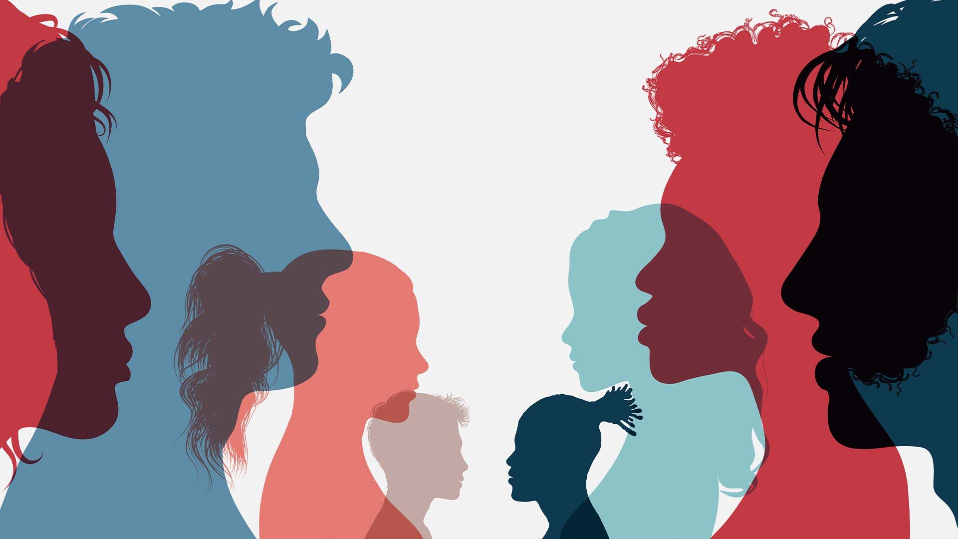 Loving Political Opponents - Many colourful people facing each other.