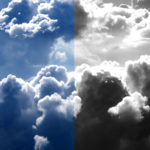 Imitate Christ rather than satan - A picture of clouds in the sky, half of picture is blue in colour and half is grayscale.