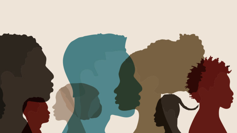 Ancestors - Silhouettes of people's faces in different colours