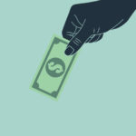 Guide to tithing - A vector image of a hand holding a dollar note.