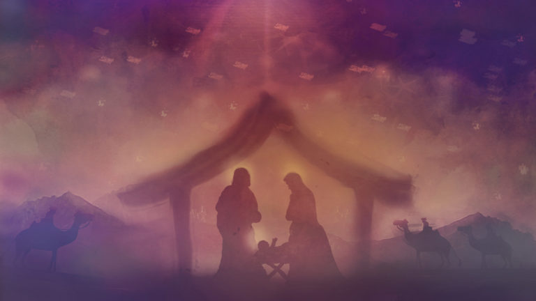 Christmas/Birth of Jesus - Mary and Joseph standing over the manger