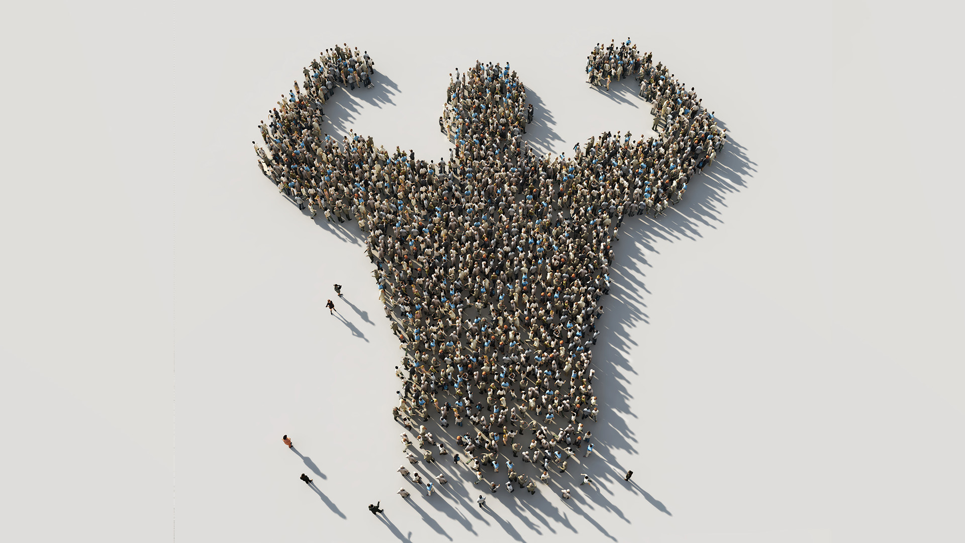 Members building each other up - A collection of many people forming an image of a person
