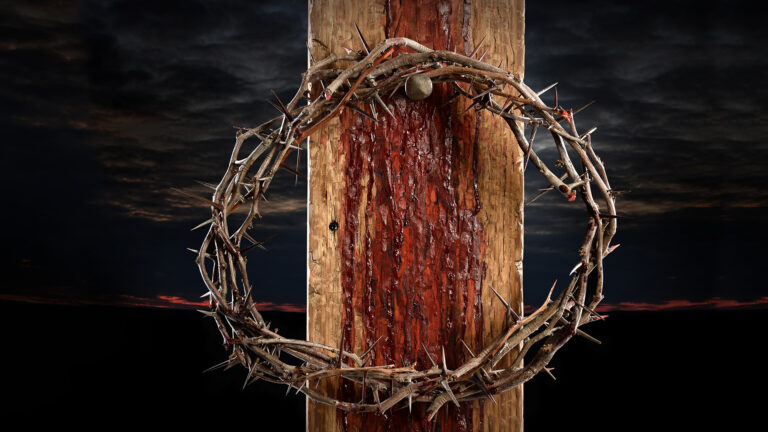 Jesus on the Cross - The cross with a bloodstain on and a crown of thorns