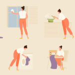 Homemaking - A vector image of a woman doing various tasks around the house