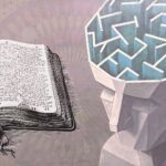 A sketch of an open bible and a person's head.