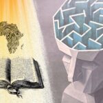 African map above bible and a sketch of a person's head